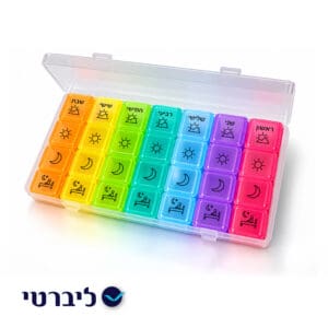 ארגונית תרופות שבועית | קופסאת תרופות | עם 4 תאים ביום | 28 תאים סך הכל
